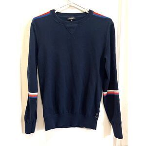 RON DORFF Blue Stripe Sleeve Cotton Pullover Sweater Top  Mens Size XS